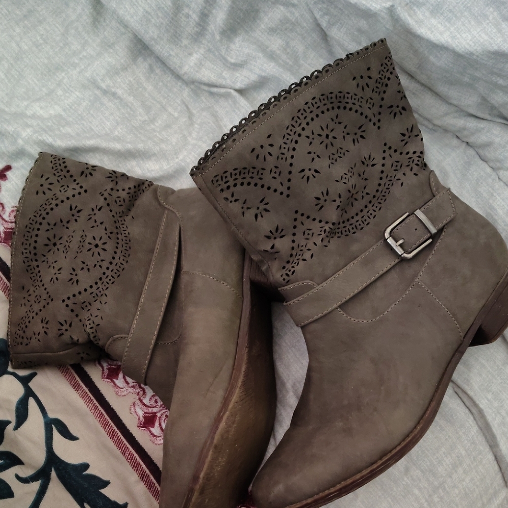 Wide Width Women's Perforated Ankle Boots - Gray